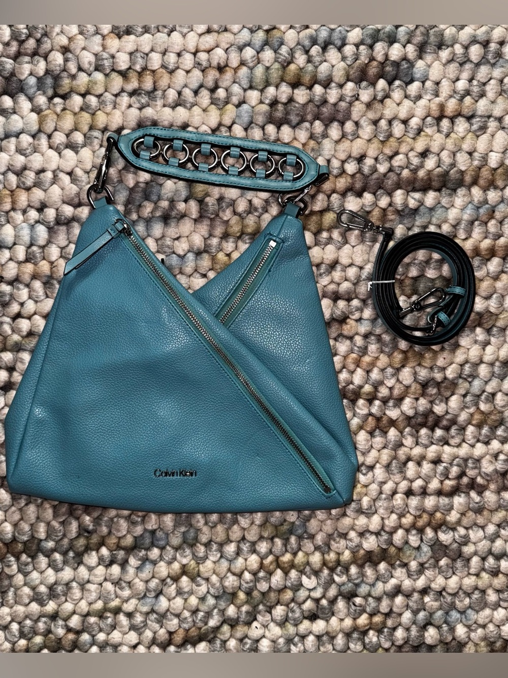 Calvin Klein Geo Aquamarine Teal Blue Vegan Leather Purse